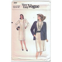 Very Easy Vogue 8547 Straight Dress and Jacket Pattern 1980s Choose Size... - $12.99