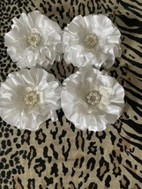 Handmade Ribbon Flower Roses In White, Set Of 4 - £10.85 GBP