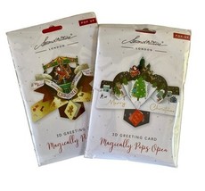 New Sealed Pop Up Christmas Cards 3D Lot of 2 Santa Reindeer Carousel Ho... - $14.85