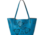 Pioneer Woman Tote w/Pouch ~ BLUE ~ Laser Cut ~ Dual Handles ~ Vegan Lea... - $44.88