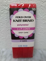 Vintage Packaged Trim J &amp; P Coats 2 Yards Red Polyester Fold Over Knit B... - £6.07 GBP