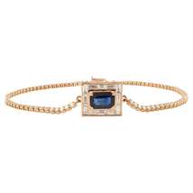 Designer 14k Solid Rose Gold Blue Sapphire and Halo Diamond Chain Bracelet - £5,403.65 GBP