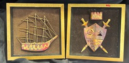 Vintage Copper Metal Sculpture Wall Plaque Set Ship Boat Crown Shield Sw... - $110.00