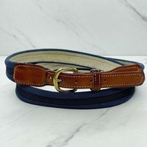 Vintage Blue Web with Brown Leather Trim Belt Size 40 Mens - $16.82