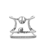 Sterling Silver Large Triple Row CZ &quot;Peace&quot; and Peace Sign Ring - €33,25 EUR