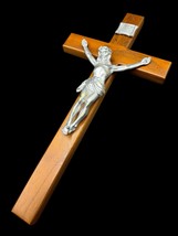 Vintage Wood Cross Wall Crucifix Silver Plastic Jesus Christian Decor 15... - $372.79 MXN