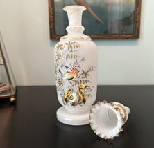 Bristol Glass Vanity Bottle Decanter Hand-painted Bird &amp; Flowers ATQ Victorian - £58.55 GBP