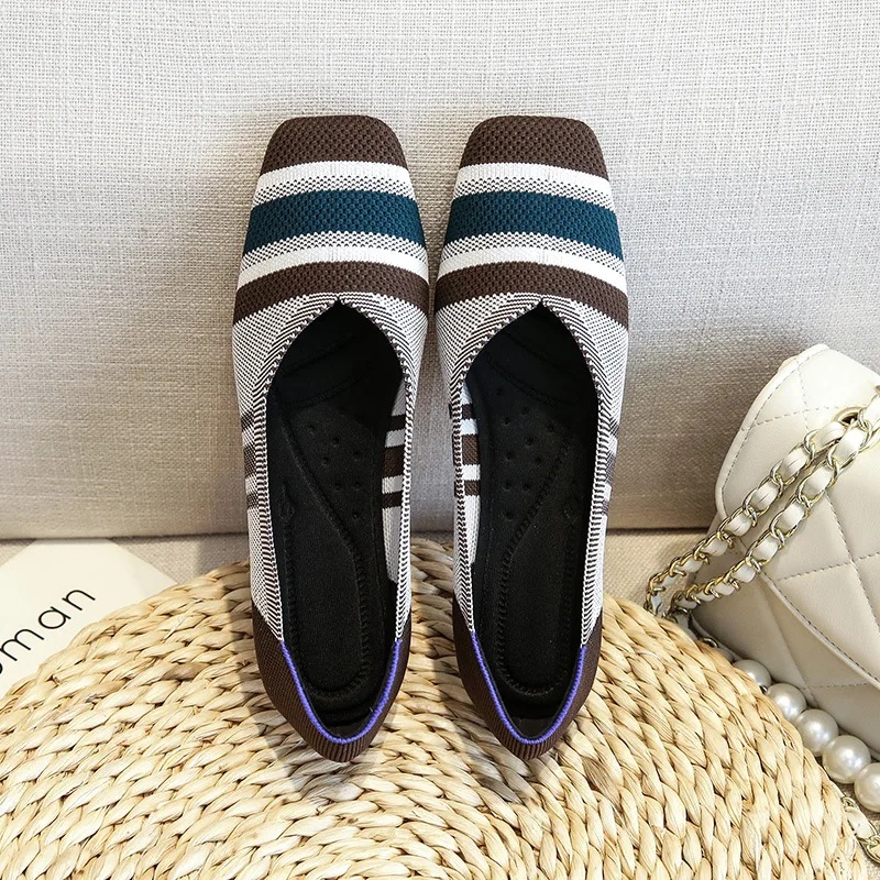 Es breathable ballet shoes shallow knit square shoes moccasin mixed color soft pregnant thumb200