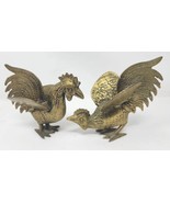 2 Vintage Mid Century Brass Metal Roosters Chicken Fighting Figurines 5&quot;... - £39.73 GBP