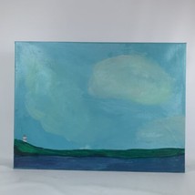 Original Art Abstract Painting Acrylic Canvas 9x12 Lighthouse Ocean Sea Blue - $35.00