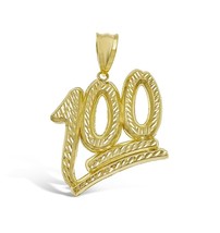 Hundred 100 Emoji Pendant 10k Yellow Gold Diamond Cut Charm 1.7 inch - $405.90