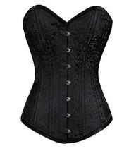 Black Brocade Steel Boned Longline Corset Costume Overbust Bustier Gothic Top - £63.32 GBP