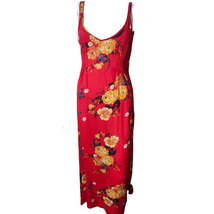 Free People Intimately Free Cinched Slip Printed Floral Small Red Maxi Dress  - $37.91