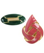 Vintage Napier Signed Goldtone Pink Enamel 2.25&quot; Pendant &amp; 2&quot; Green Broo... - $378.57 MXN