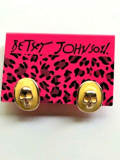 Halloween Betsey Johnson Lady Yellow Enamel Skull Face Punk Post Earrings - £7.11 GBP