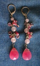 Fabulous Pink Glass Silver-tone Pierced Chandelier Drop Earrings 1990s 2 1/4&quot; - £10.35 GBP