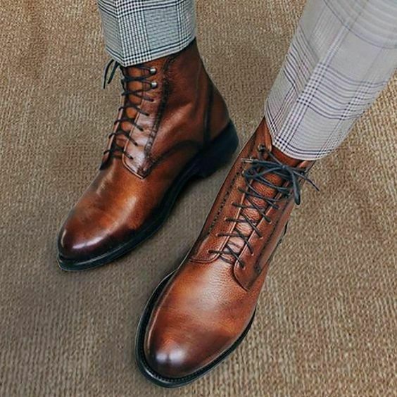 Primary image for Men's Handmade Genuine Leather Ankle High Boots Custom Made Men Boots