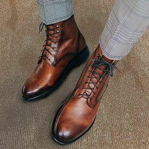 Men&#39;s Handmade Genuine Leather Ankle High Boots Custom Made Men Boots - £197.43 GBP