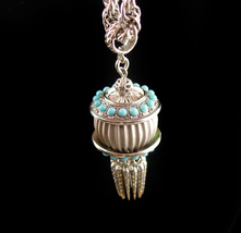 Exotic Tassel Necklace - turquoise tassel glass dangle drop - bellydance Gypsy n - £99.91 GBP