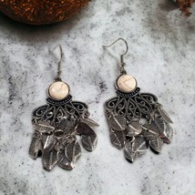 Vintage Earrings Womans Dangle Cabochon Silver Tone Jewelry Costume - £14.70 GBP