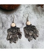 Vintage Earrings Womans Dangle Cabochon Silver Tone Jewelry Costume - £14.64 GBP
