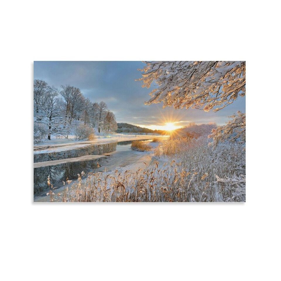 Landscape Poster Sunlight Shine Snow Unframed Canvas Wallart 18x12 Inch ... - $15.99