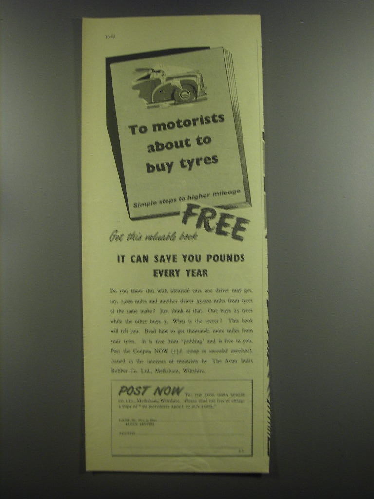 1953 Avon Tires Ad - To motorists about to buy tyres - £14.53 GBP