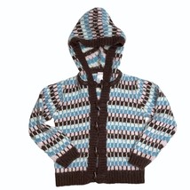 Gymboree Cardigan Sweater Cozy Chunky Knit Girls 6 Brown Pink White Blue Hooded  - £6.23 GBP