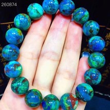 Genuine Natural Malachite Azurite Strong Power Green Blue Bracelet 12mm Round Be - £177.82 GBP