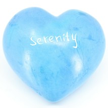 Vaneal Group Hand Carved Soapstone 2-Sided &quot;Serenity&quot; Sky Blue Heart Paperweight - £7.95 GBP