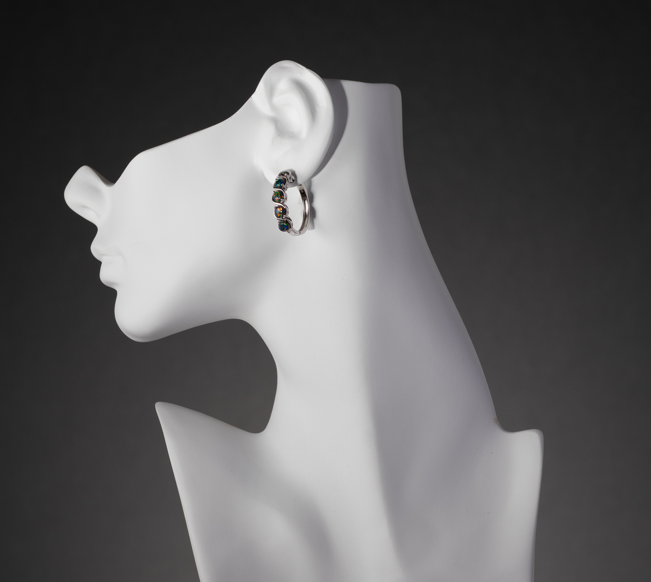Sterling Silver Black Opal Hoop Earrings - 2.5 CTW Item image 3