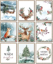 Anydesign 9Pcs Christmas Wall Art Prints Watercolor Woodland Posters, Unframed - £28.31 GBP