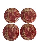 222 Fifth Joyeux Noel Gold Salad Plates Set of 4 Red Eiffel Tower Christ... - $36.00