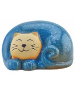 Smiling Ceramic Sitting Cat Figurine 5&quot; L (Blue) - $297.77 MXN