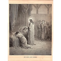 Bois Coupe Livre Plaque Imprimé Jésus Raising Jairus&#39; Fille 1800&#39;s - £57.63 GBP