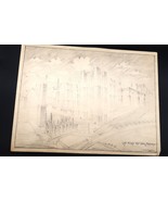 Vtg Pencil Sketch Artwork A City in the Future Art 1943 Signed A.G Schwa... - €64,24 EUR