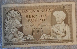 1952 Bank of Indonesia Seratus 100 Rupiah Note, for Money Gift or Collec... - $195.95