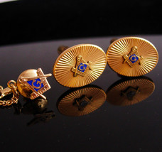 Vintage Masonic Cufflinks / Masonic tie tack / Krementz Fraternal set / compass  - $195.00