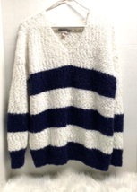 Knox Rose Womens Sz L VNeck Sweater Soft Blue White Striped - £18.94 GBP