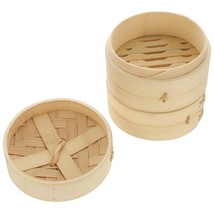 Bamboo Steamer Basket With Lid Traditional 4 Inch 2-Tier Dumpling Steame... - $38.99