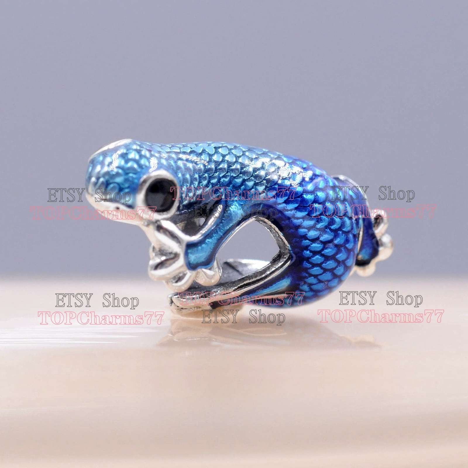 Primary image for 2023 Summer Release 925 Sterling Silver Metallic Blue Gecko Charm 
