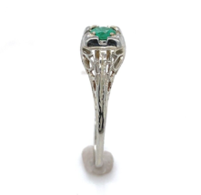 Art Deco 14k White Gold Filigree Ring with .18ct Genuine Natural Emerald #J6408 - £494.69 GBP