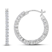 14kt White Gold Womens Round Diamond Single Row Hoop Earrings 1/2 Cttw - £530.13 GBP