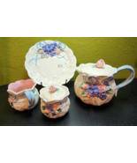 Victorian Lace  Collection by FITZ &amp; FLOYD Hydrangea 4 pc Tea Set 1993 V... - $3,225.34 MXN