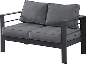 Patio Furniture Aluminum Loveseat, All-Weather Outdoor 2 Seats Sofa Couc... - $500.99