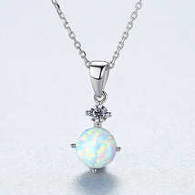 Multi-color Round Created Opal Drop Pendant Necklace Womens Jewelry 14K White GP - £54.77 GBP