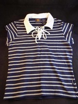 WOMENS SAILOR SHIRT Route 66 Lace Up Collared Blue Stripes Size Medium S... - $9.89