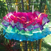 Rainbow TUTU Tulle Dance Fluffy Skirt Costume Ribbons Princess Dress Up One Size - £16.53 GBP