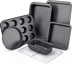 Carbon Steel Baking Pans Sets Nonstick Bakeware Set 7-Piece with Round Cake Pan - £47.15 GBP