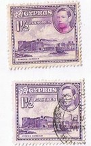 Cyprus King George VI 1 1/2 Piastre Stamps (2) Used VG - £0.76 GBP